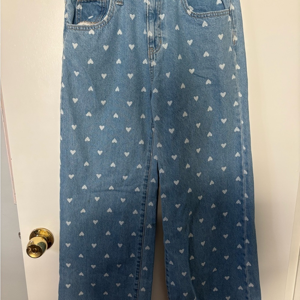 Old Navy Girls Light Blue Heart Pattern Girly Feminine Chic Jeans